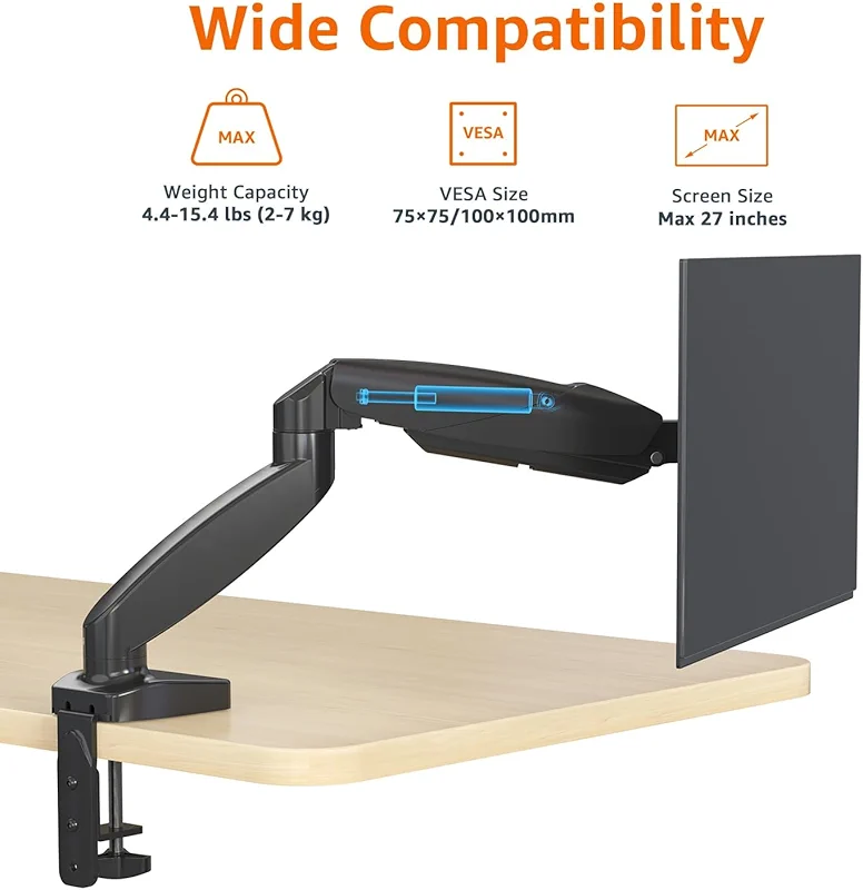 Amazon Basics Gas Spring Single Computer Monitor Arm Desk Mount — image 3