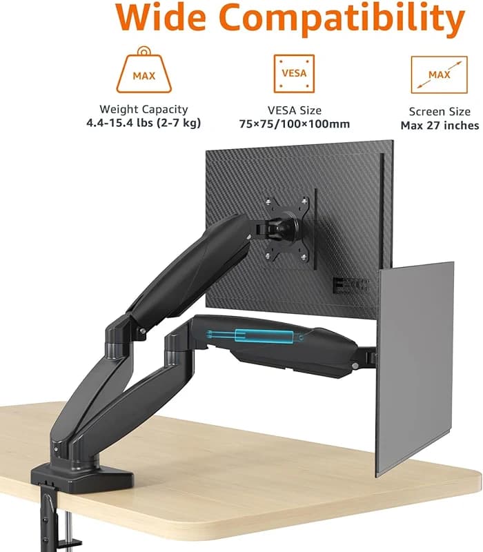 Amazon Basics Gas Spring Dual Computer Monitor Arm Desk Mount — image 6