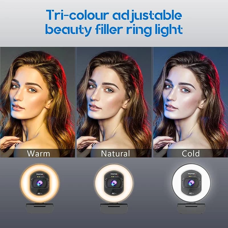 4K Webcam with Ring Light Web Cam 4K Autofocus with TOF Computer Camera — image 7