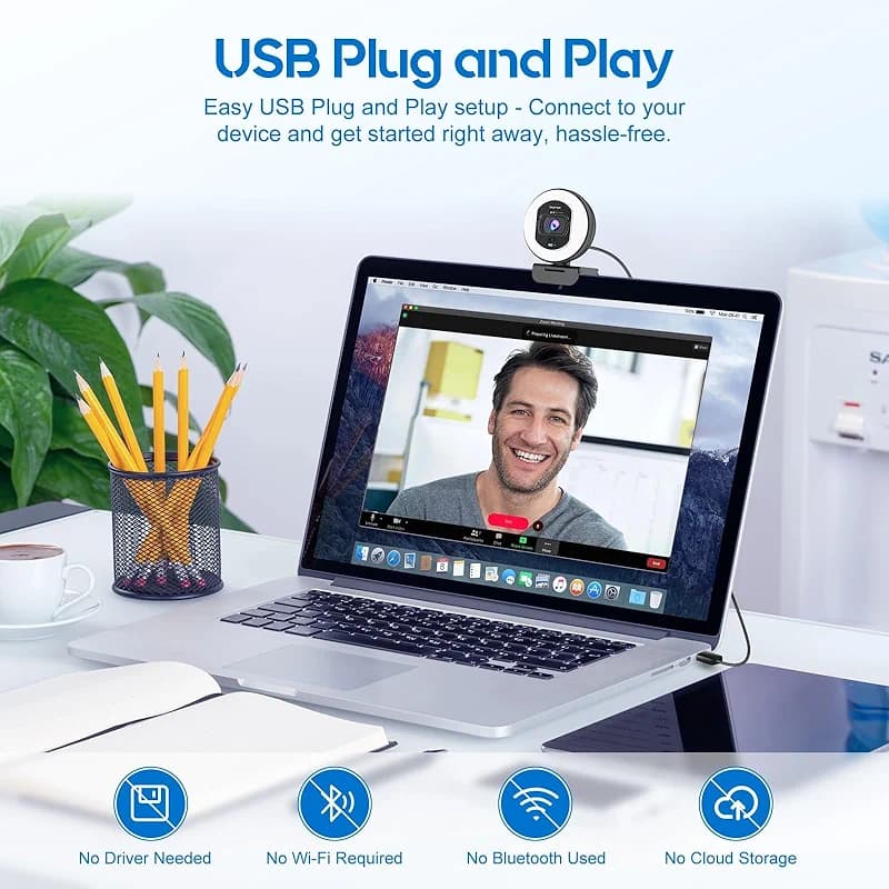 4K Webcam with Ring Light Web Cam 4K Autofocus with TOF Computer Camera — image 3