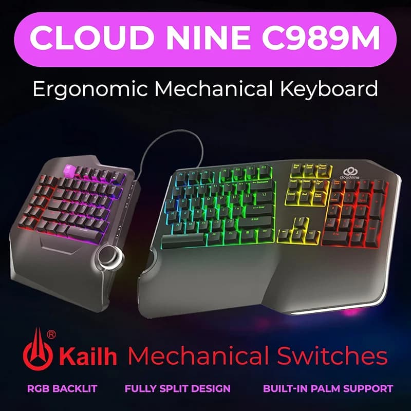 Cloud Nine C989M Ergonomic Mechanical Keyboard for PC - Kailh Tactile — image 6