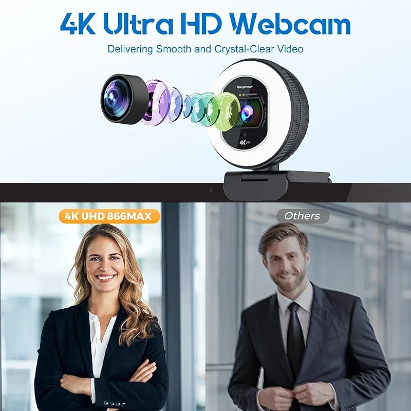 4K Webcam with Ring Light Web Cam 4K Autofocus with TOF Computer Camera — image 5