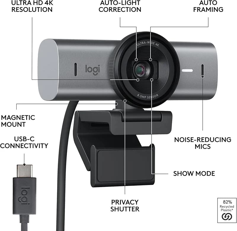 Logitech MX Brio Ultra HD 4K Webcam for Collaboration and Streaming