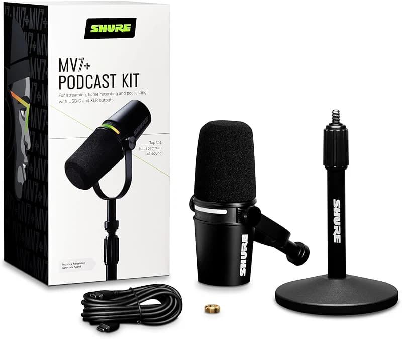 Shure MV7+ Podcast Dynamic Microphone with Stand – OBS Certified — image 1