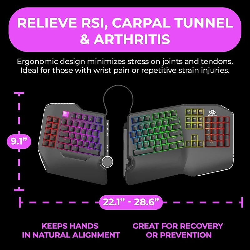 Cloud Nine C989M Ergonomic Mechanical Keyboard for PC - Kailh Tactile — image 8