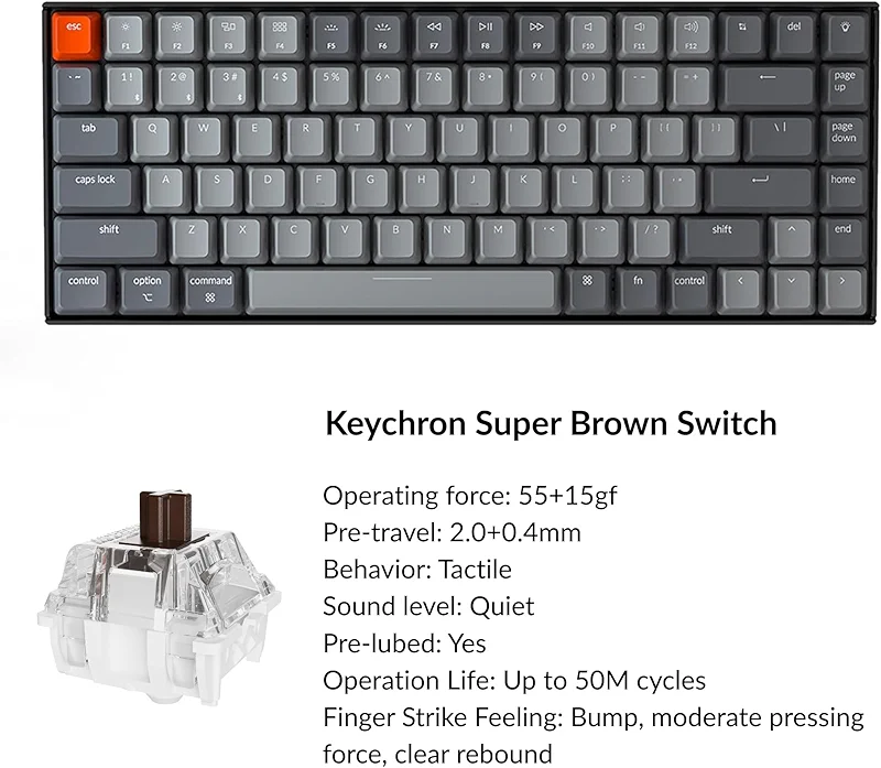 Keychron K2 75% Layout Bluetooth Wireless Mechanical Keyboard Super