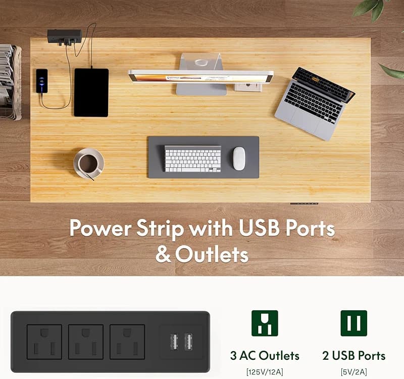 FLEXISPOT EN2 Bamboo Standing Desk with Clamp Power Strip — image 7