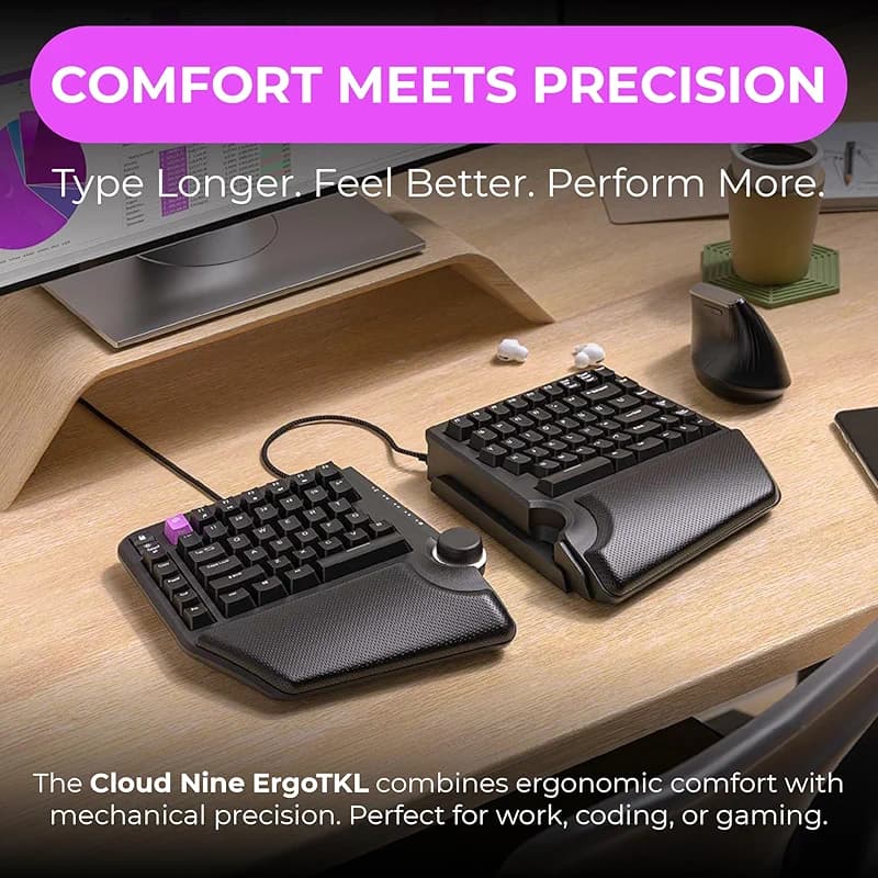 Cloud Nine ErgoTKL Ergonomic Tenkeyless Mechanical Keyboard for PC – Kailh