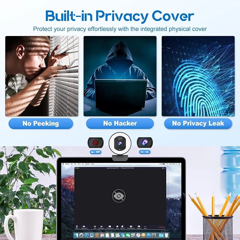 4K Webcam with Ring Light Web Cam 4K Autofocus with TOF Computer Camera — image 6