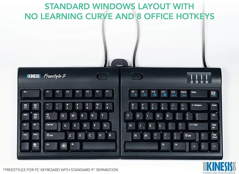 KINESIS Freestyle2 USB-A Ergonomic Keyboard w/ VIP3 Lifters for PC (9" — image 6